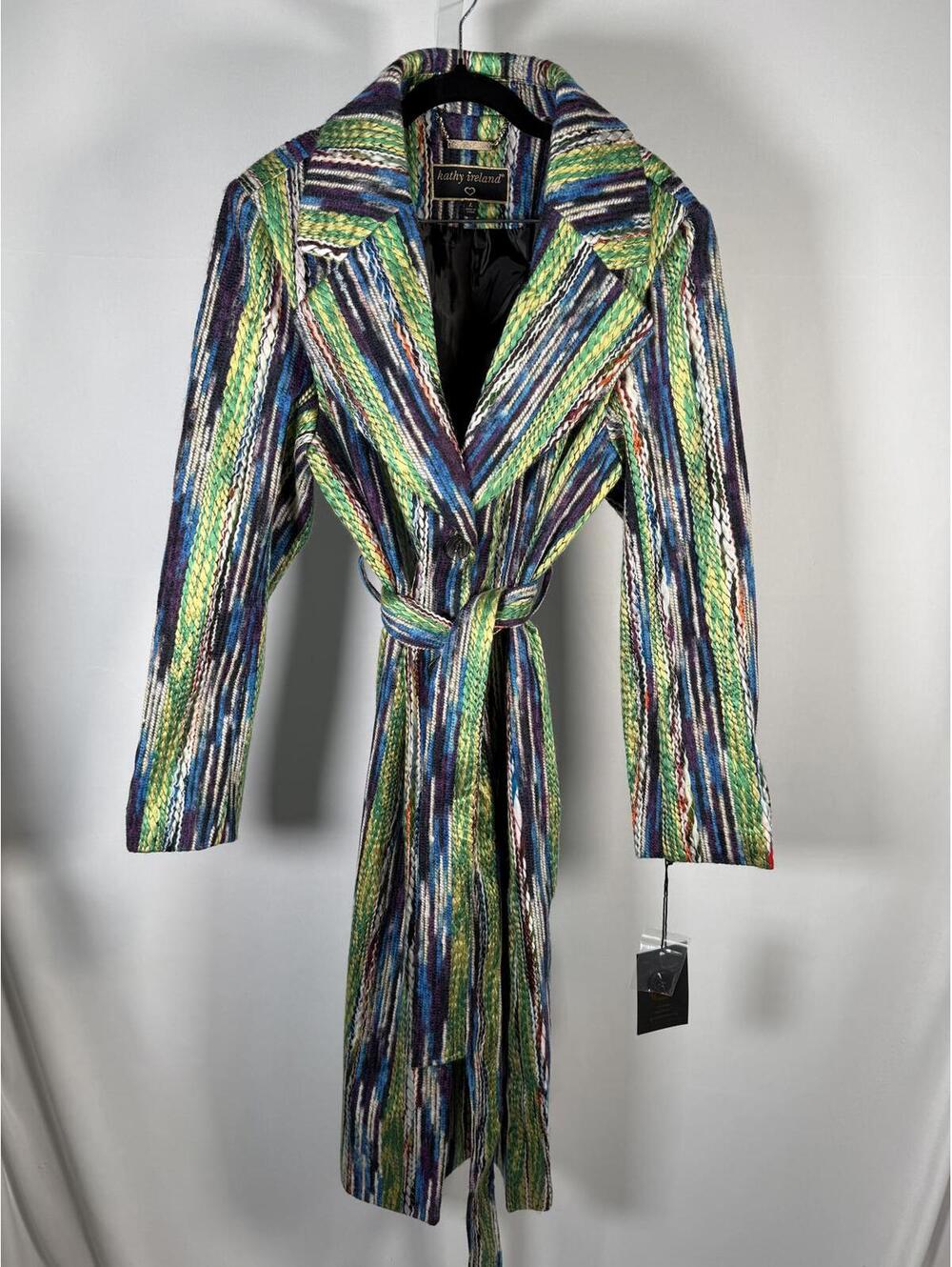 NWT Kathy Ireland Fashion 360 Faux Wool Belted Duster Coat Large - Picture 2 of 7